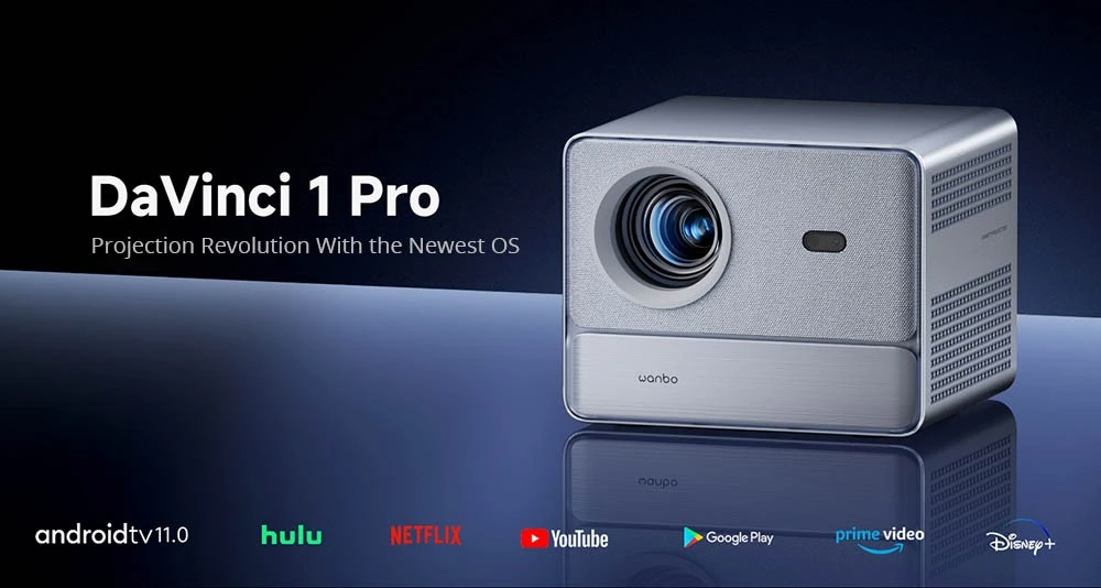 [Netflix 1080P] WANBO DaVinci 1 Pro Projector, Android 11, 600 ANSI Lumens, HDR 10, 5G WiFi Bluetooth, Auto-Focus/Auto Keystone Correction/Auto Screen Fit/Obstacle Avoidance, YouTube/Disney/Prime Video Preinstalled