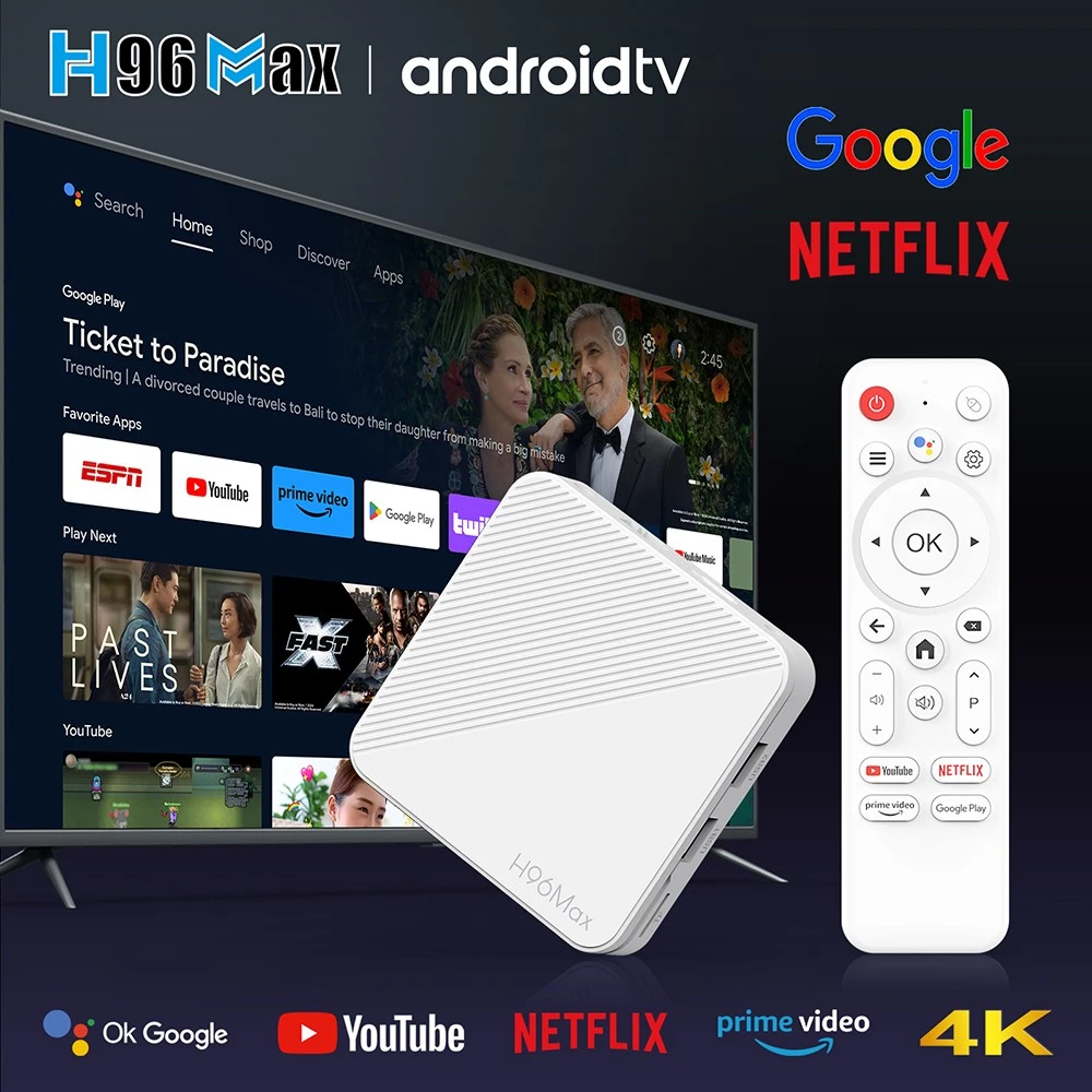 H96 Max H313 Android 14 TV Box, 2GB RAM 8GB ROM, ARM Cortex A53 Quad Core, 4K UHD, WiFi 6, Built-in Chromecast, Google Play Games, 2*USB, 1*HDMI, 1*TF Card, 1*Ethernet