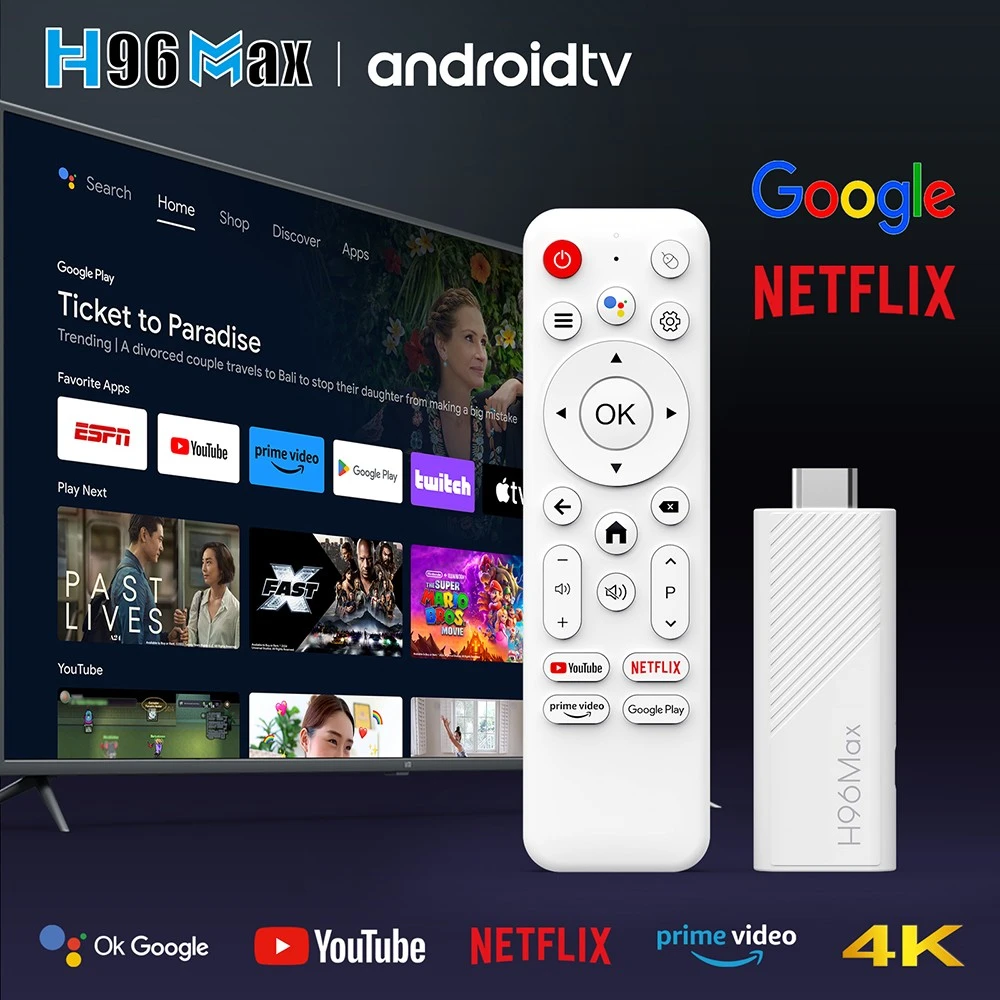 H96 Max H313 Android 14 TV Stick, 2GB RAM 16GB ROM, ARM Cortex A53 Quad Core, 4K UHD, WiFi 6, Built-in Chromecast, Google Play Games, 1*HDMI, 1*USB 2.0