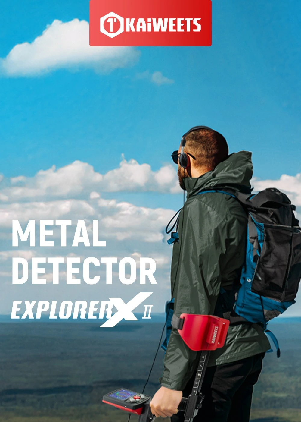 KAIWEETS EXPLORER X II Metal Detector, 4 Detection Modes, LCD Screen, Adjustable Long Stem, IP68 Waterproof Coil