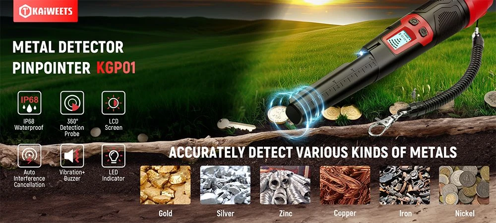 KAIWEETS PREC-POINTER I Metal Detector Pinpointer, 360° Detection, IP68 Waterproof, LCD Screen & Flashlight, 3 Alert Modes