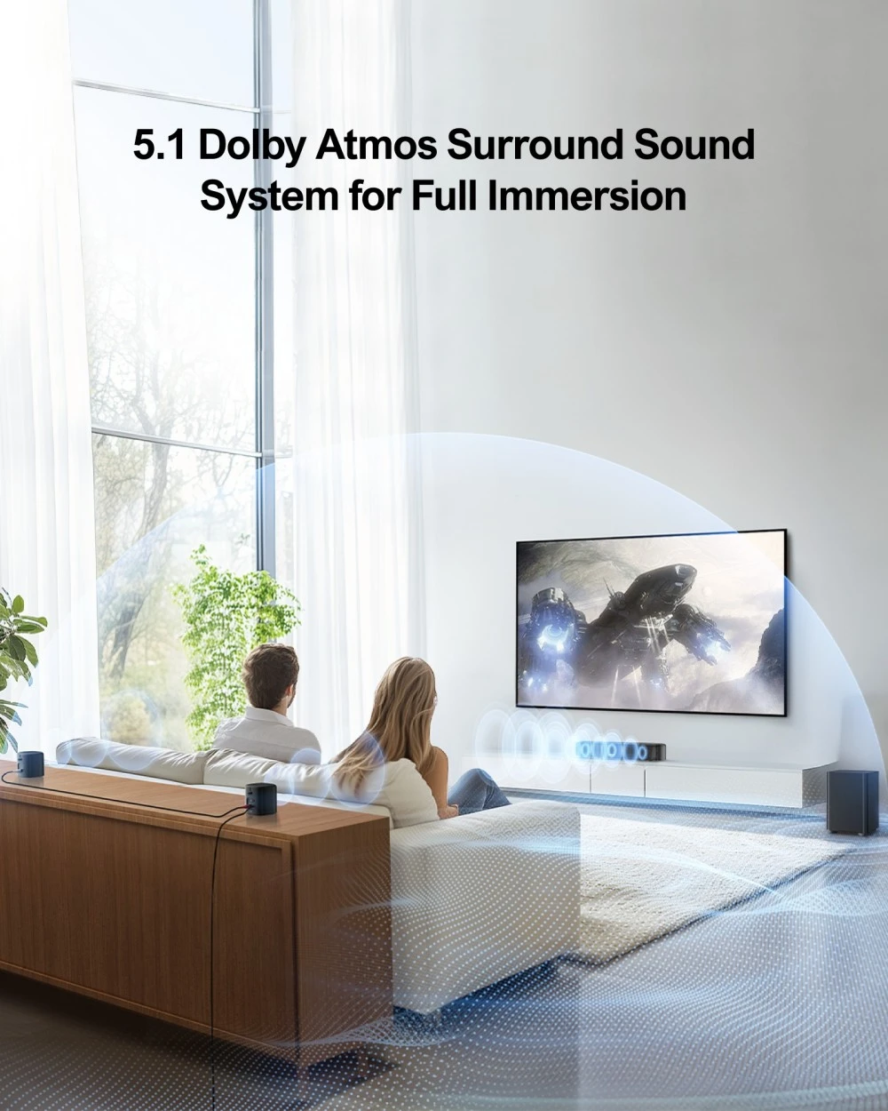 ULTIMEA Aura A50 Pro 5.1 Soundbar, Dolby Atmos, Surround Sound System for TV, App Control, 2 Surround Speakers, HDMI eARC/OPT/AUX/BT